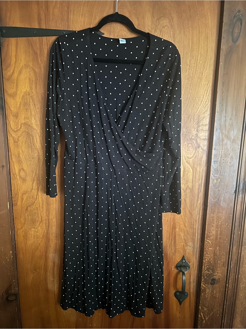 Old Navy Black Polka Dot Long-Sleeve Wrap Dress